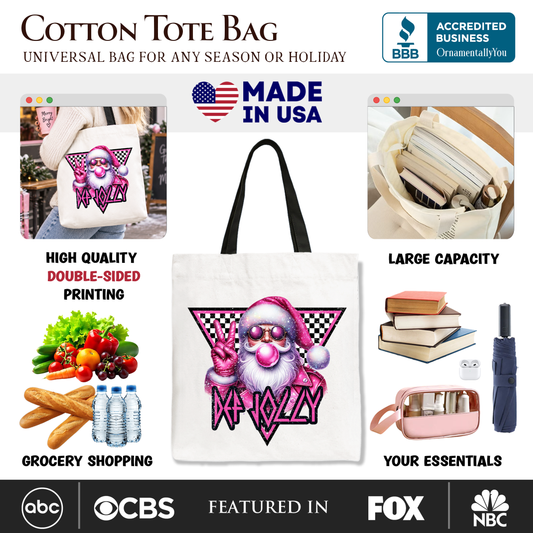 Pink Santa Blowing Bubblegum Tote Bag, Def Jolly Coquette Retro Christmas Gift Shopper