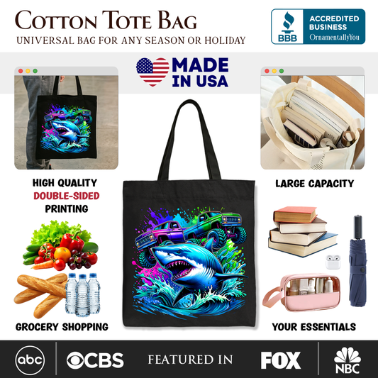 Trucks Shark Kids Tote Bag, Cool Ocean Animal for Youth Boys