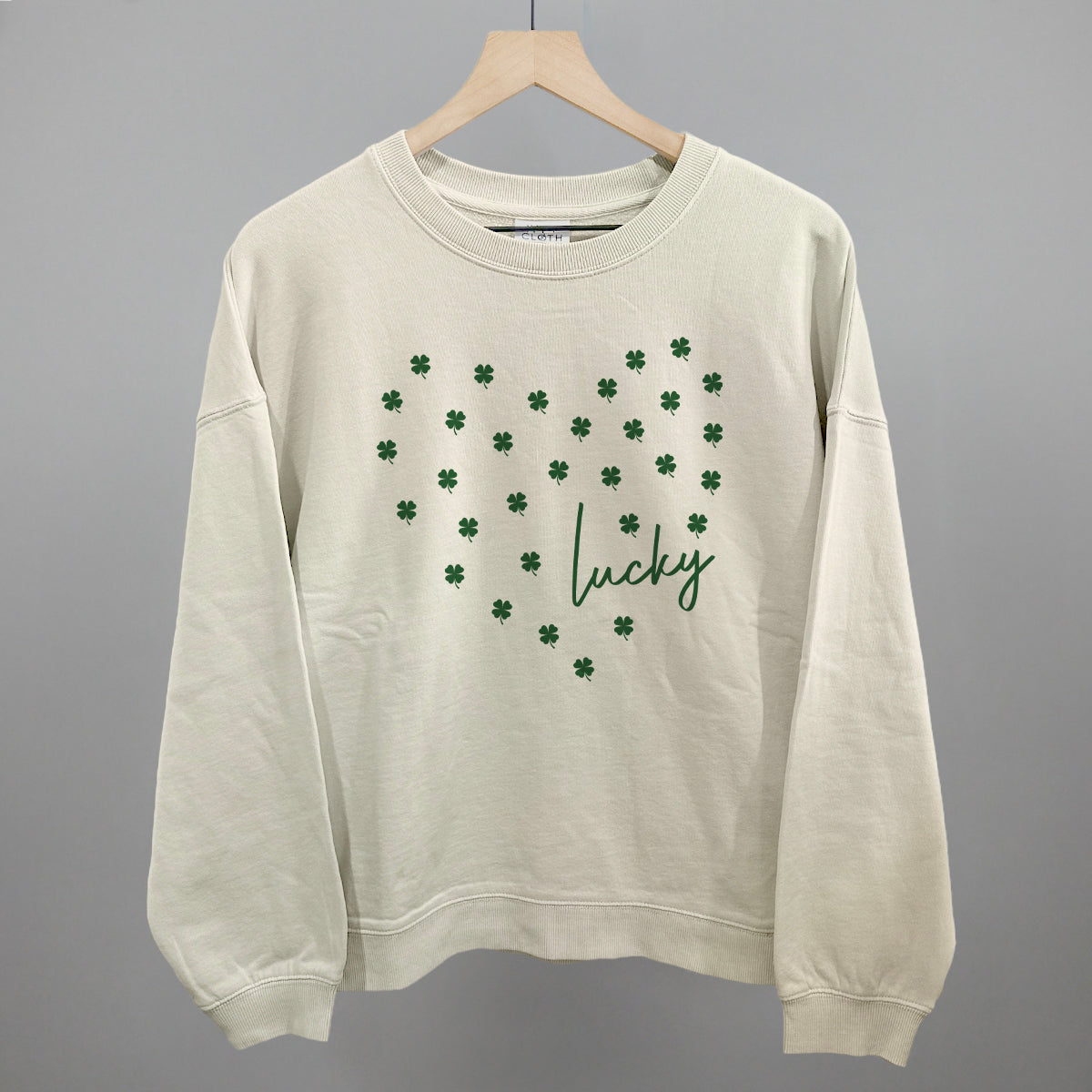 Lucky (Heart Shamrocks) Funny Oversized Boxy Crewneck Sweatshirt in Bone – Ivy + Cloth
