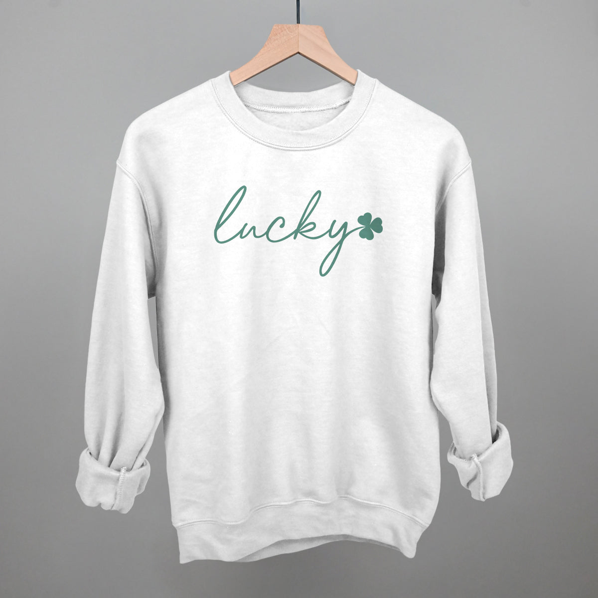 Lucky (Green Script) Funny Sweatshirt in White – Ivy + Cloth