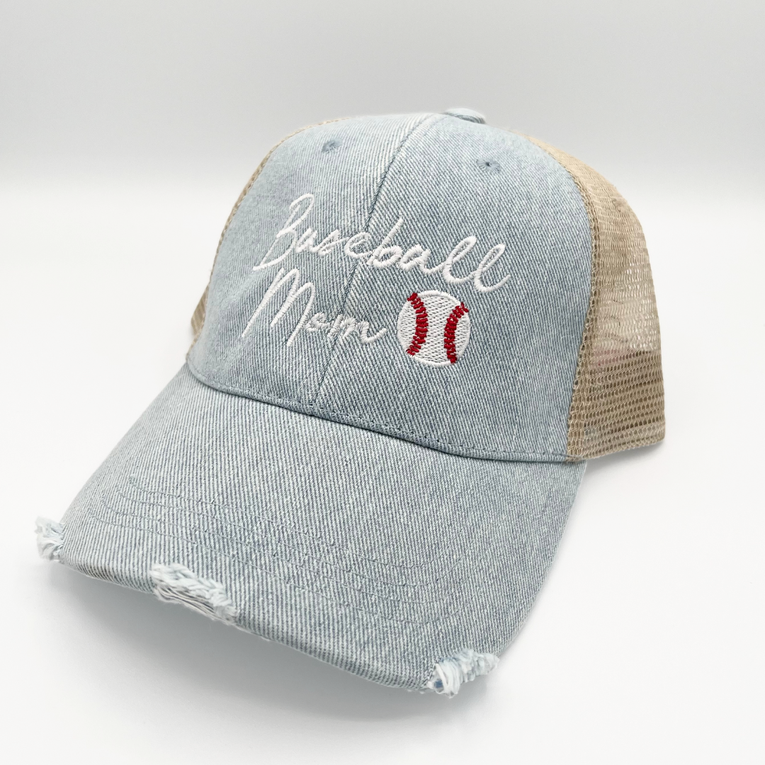 Baseball Mom Embroidered Hat in Denim