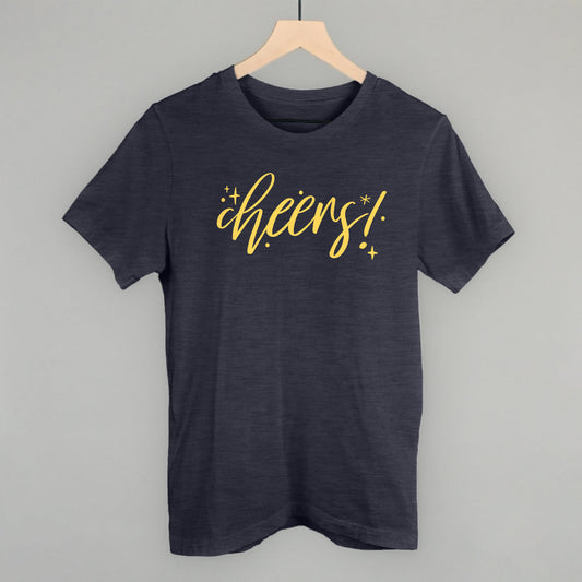 Cheers Gold Script + Sparkles Funny T-Shirt in Heather Navy – Ivy + Cloth