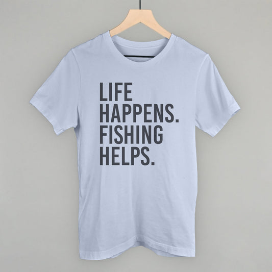 Life Happens Fishing Helps graphic tee in Light Blue