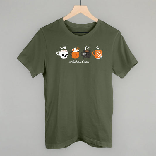 Witches Brew Halloween Coffee graphic tee in Military Green