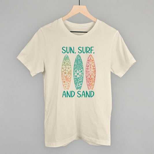 Sun, Surf and Sand Surfboards Beach graphic tee in Natural
