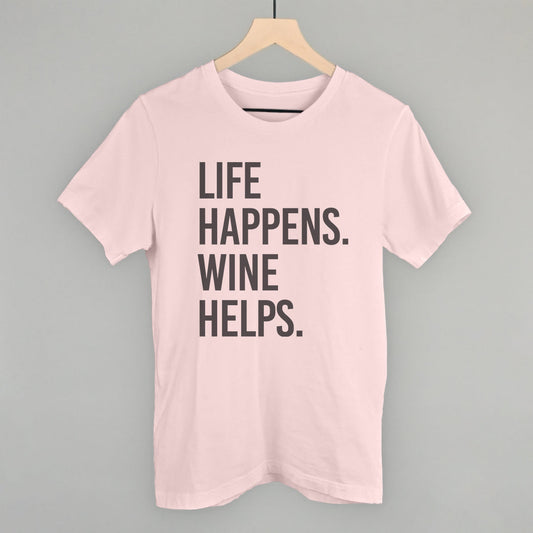 Life Happens Wine Helps graphic tee in Soft Pink