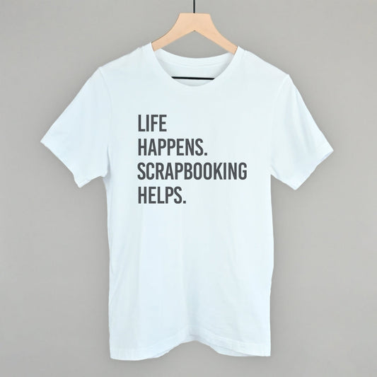 Life Happens Scrapbooking Helps graphic tee in White