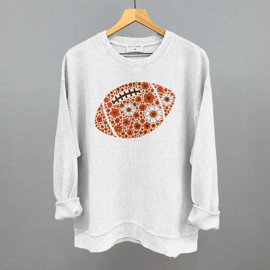 Floral Football Orange Funny Oversized Corded Crewneck Sweatshirt in White – Ivy + Cloth