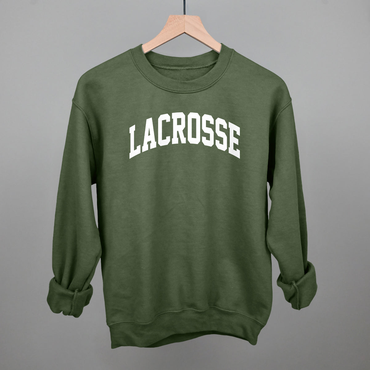 Lacrosse Arch (White) Funny Sweatshirt in Military Green – Ivy + Cloth