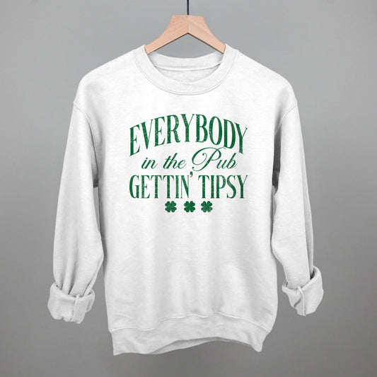 Everybody In The Pub Gettin' Tipsy St. Patrick's Day graphic crewneck sweatshirt in White