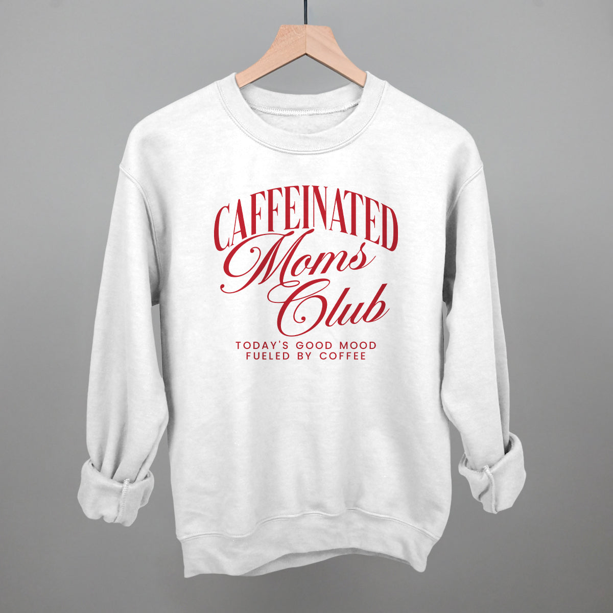 Caffeinated Moms Club graphic crewneck sweatshirt in White