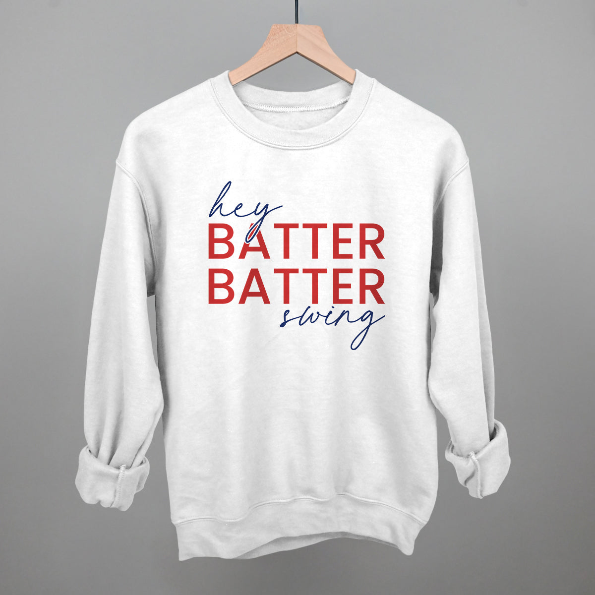 Hey Batter Batter Swing (Red + Navy) Funny Sweatshirt in White – Ivy + Cloth