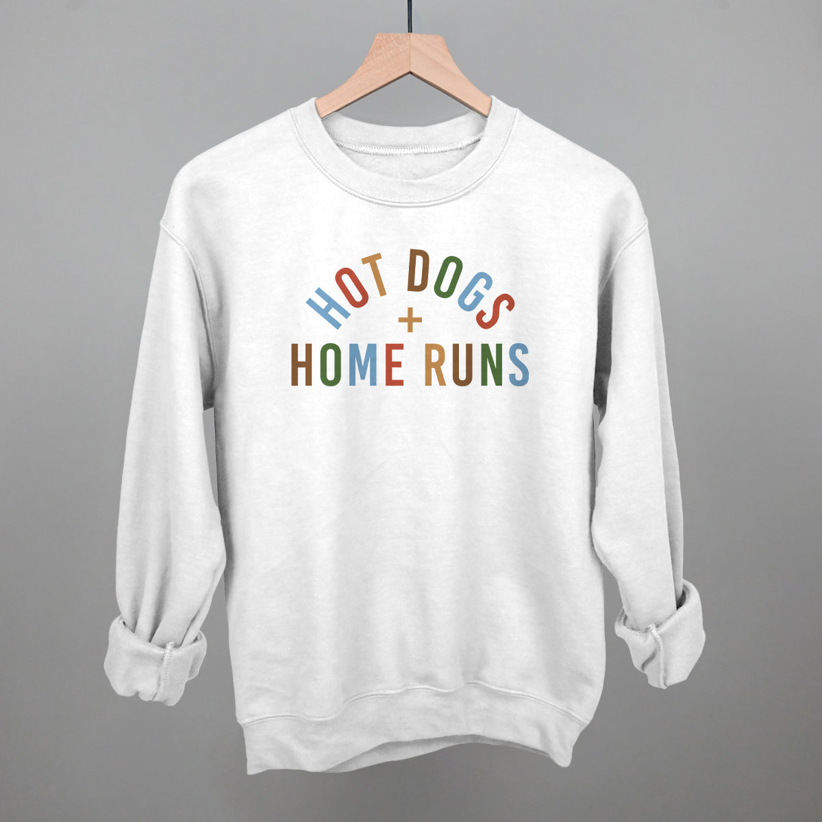 Hot Dogs and Home Runs Baseball graphic crewneck sweatshirt in White