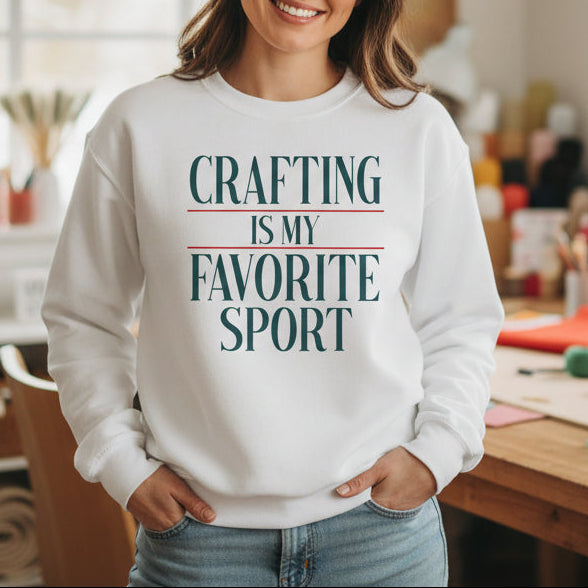 Crafting Is My Favorite Sport graphic crewneck sweatshirt in White