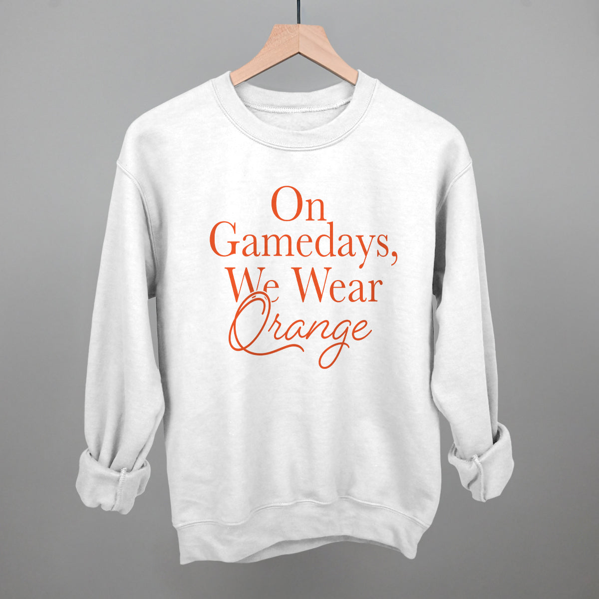 On Game Days We Wear Orange Football graphic crewneck sweatshirt in White