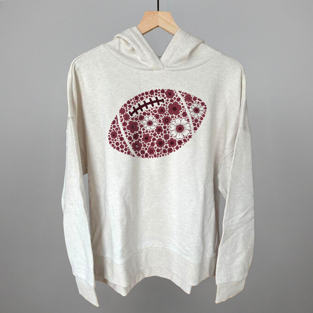 Floral Football Maroon Funny Terry Hoodie in Heather Almond – Ivy + Cloth