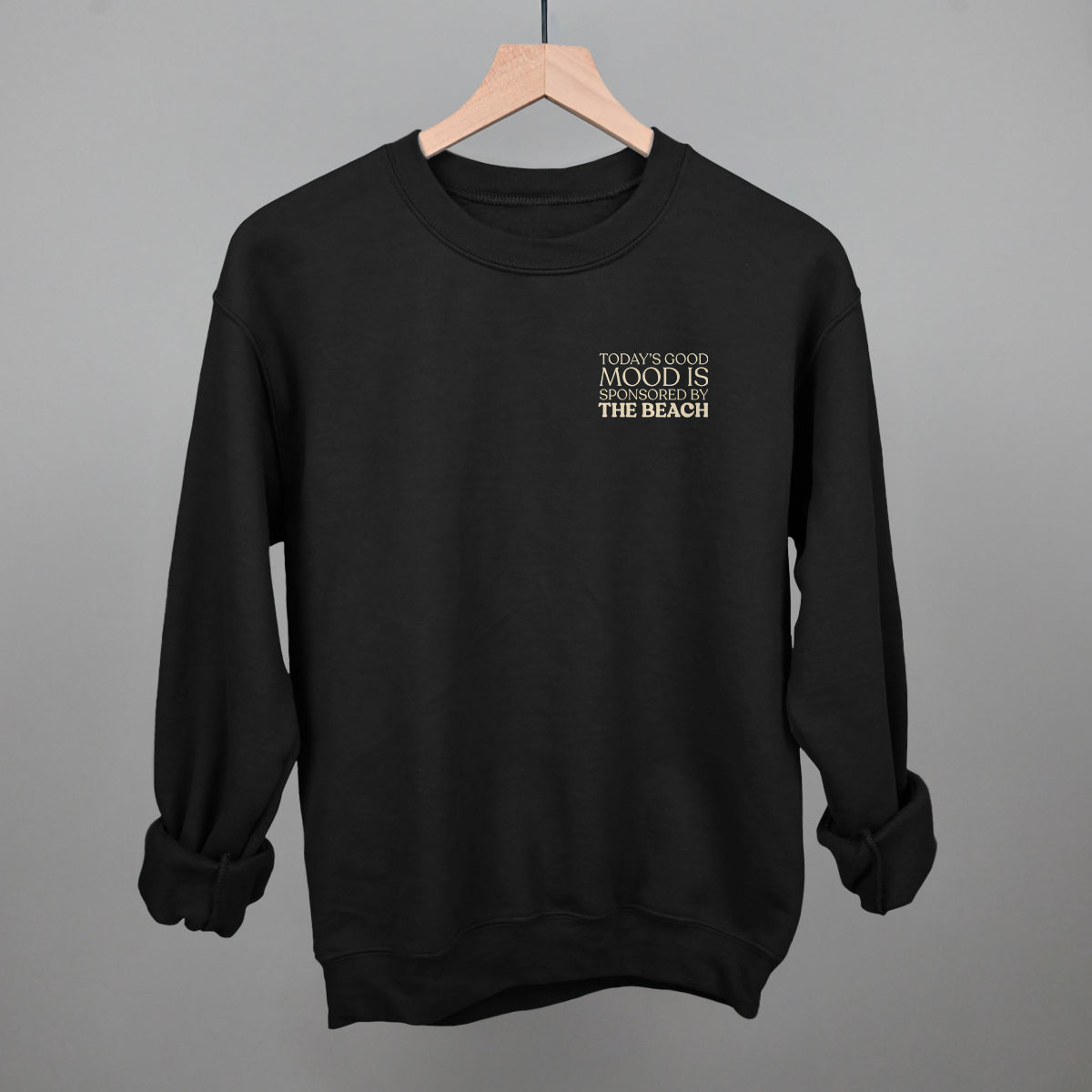 Good Mood Sponsored By The Beach graphic crewneck sweatshirt in Black