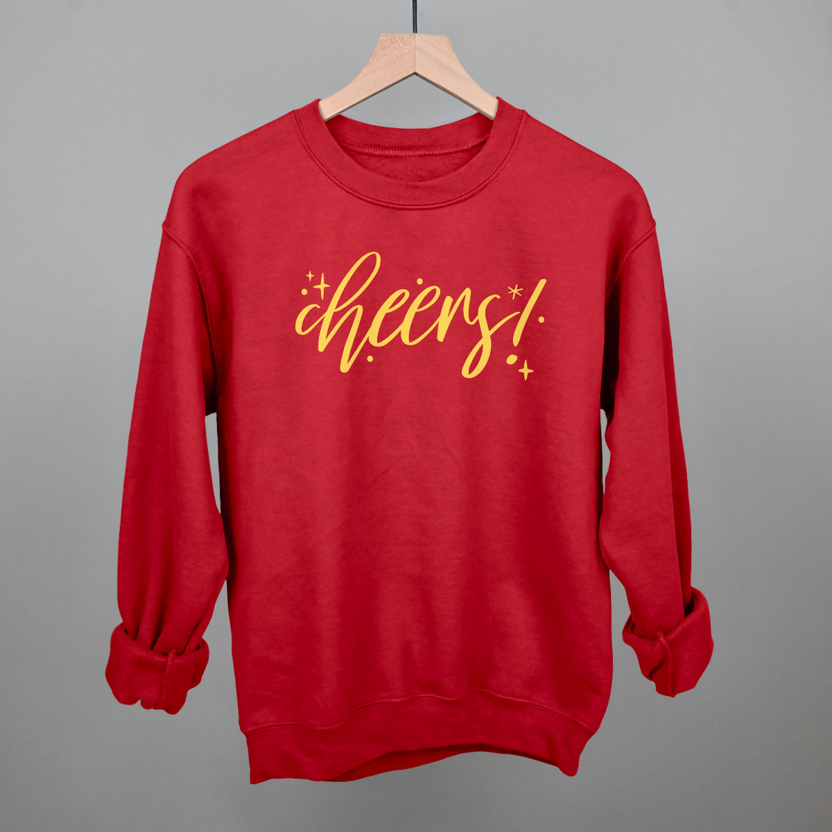 Cheers Gold Script + Sparkles Funny Sweatshirt in Red – Ivy + Cloth