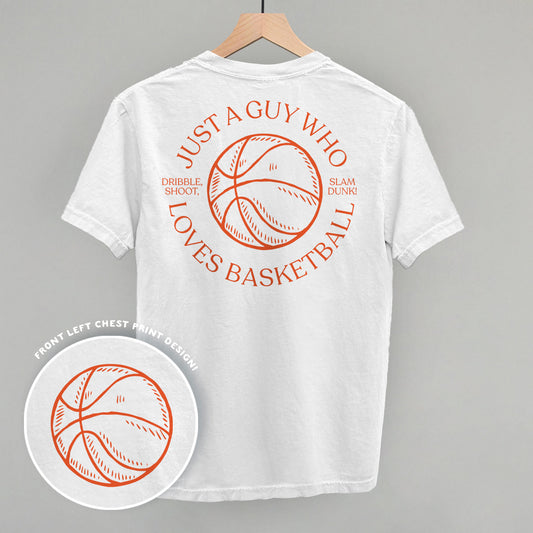 Just A Guy Who Loves Basketball (Back Print) Funny Shirt & Sweatshirt in White – Ivy + Cloth