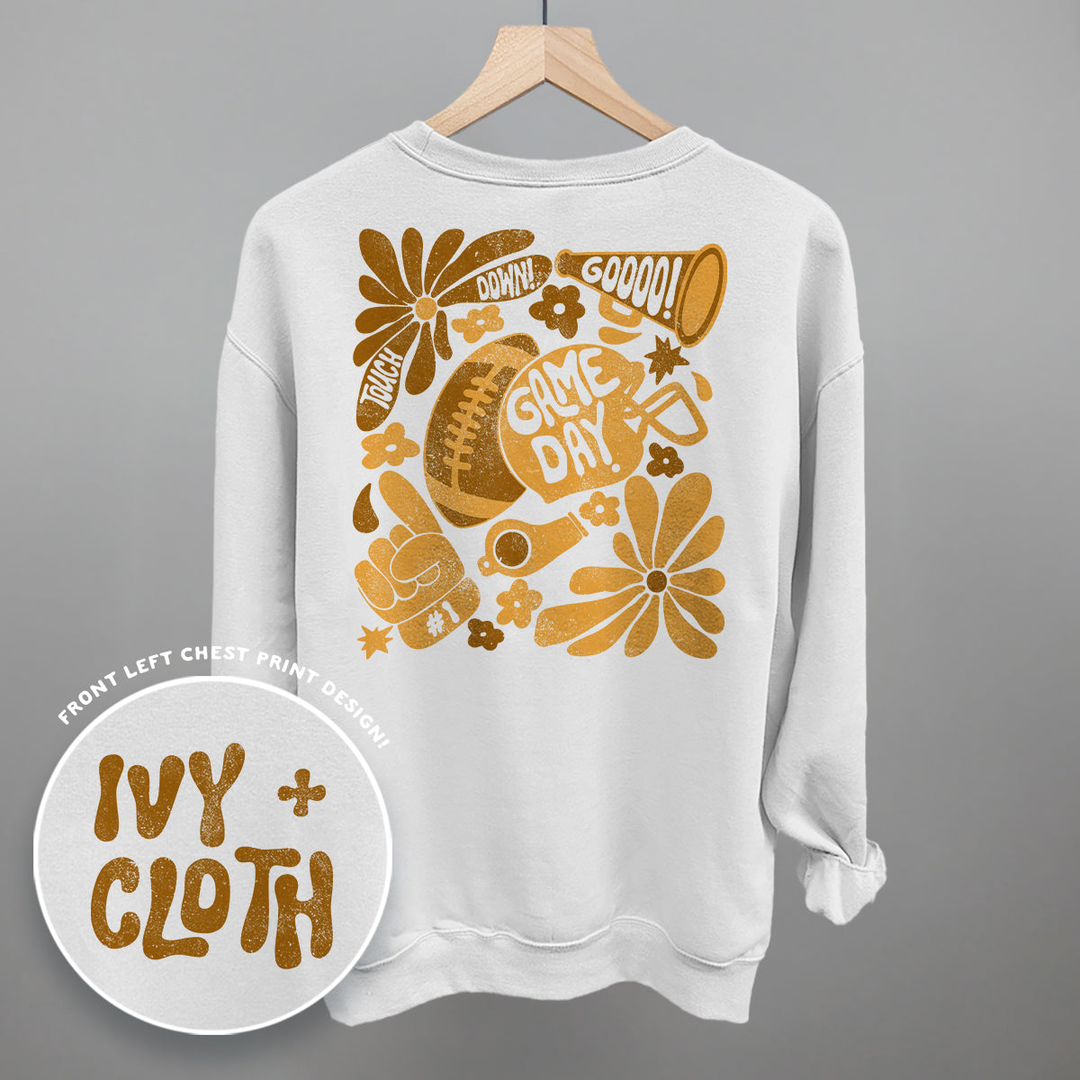 Floral Game Day Football graphic top in White