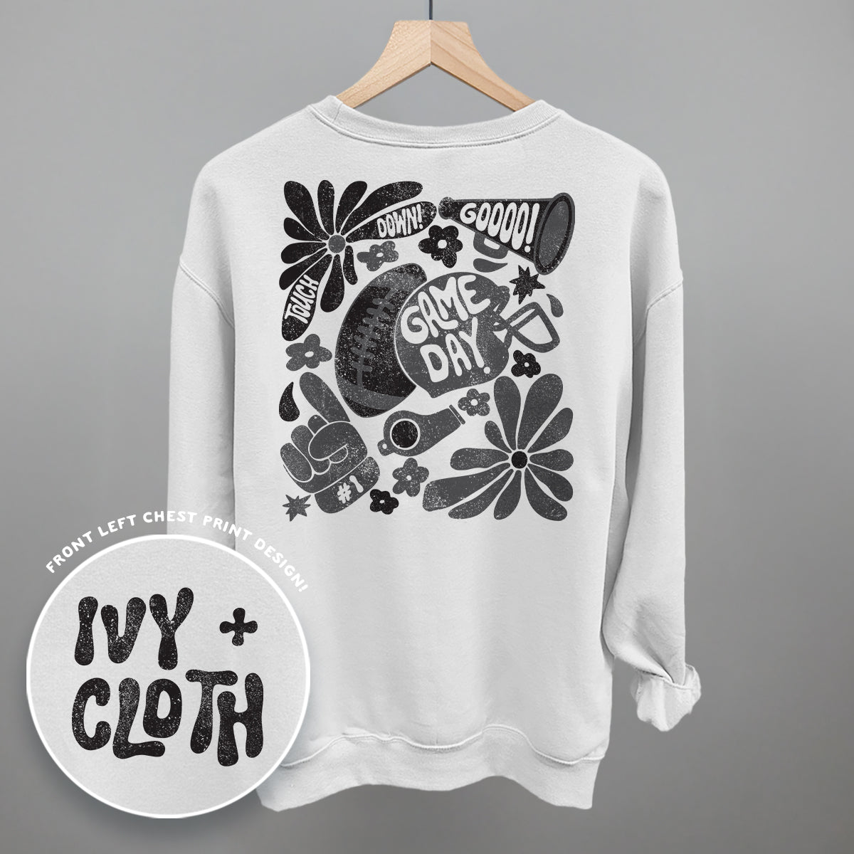 Floral Game Day Football graphic top in White