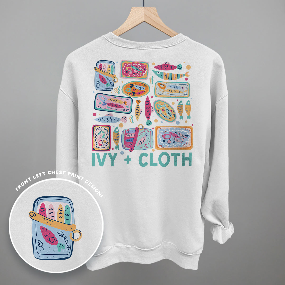 Colorful Sardine Doodles (Back Print) Funny Sweatshirt in White – Ivy + Cloth