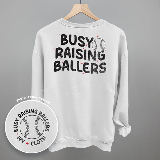 Busy Raising Ballers Baseball (Back Print) Funny Sweatshirt in White – Ivy + Cloth