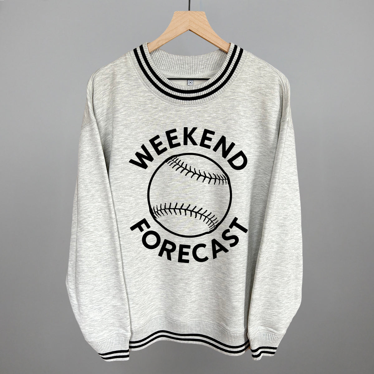 Weekend Forecast Funny Oversized Varsity Crewneck Sweatshirt in Heather Grey – Ivy + Cloth