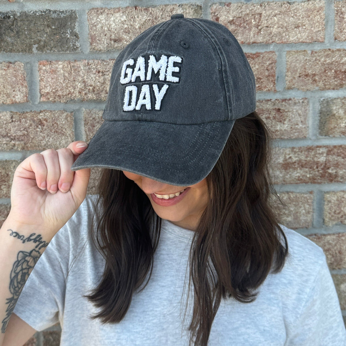 Game Day Chenille Patch Football Hat in Black