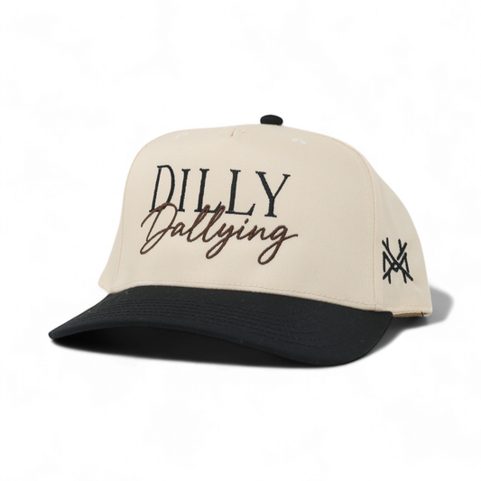 Dilly Dallying Funny Embroidered Snapback Hat in Retro Black/Natural – Ivy + Cloth