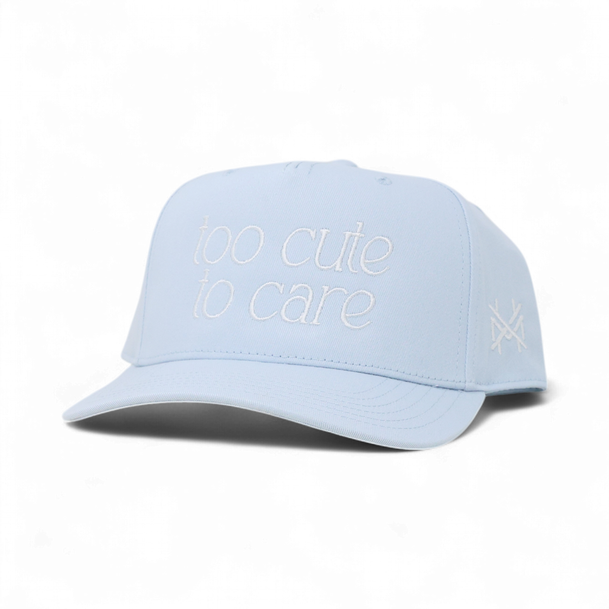 Too Cute To Care Funny Embroidered Trucker Hat in Retro Sky Blue – Ivy + Cloth