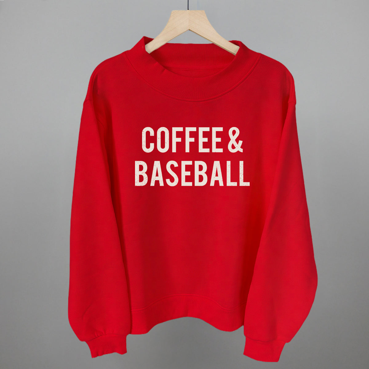 Coffee & Baseball Funny Oversized Fleece Mockneck Sweatshirt in Red – Ivy + Cloth