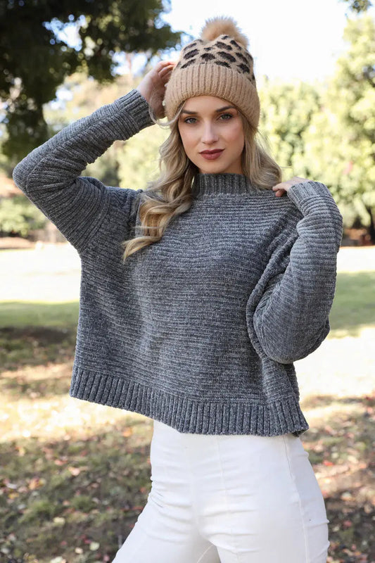 Leopard Knit Beanie, cozy knit winter hat
