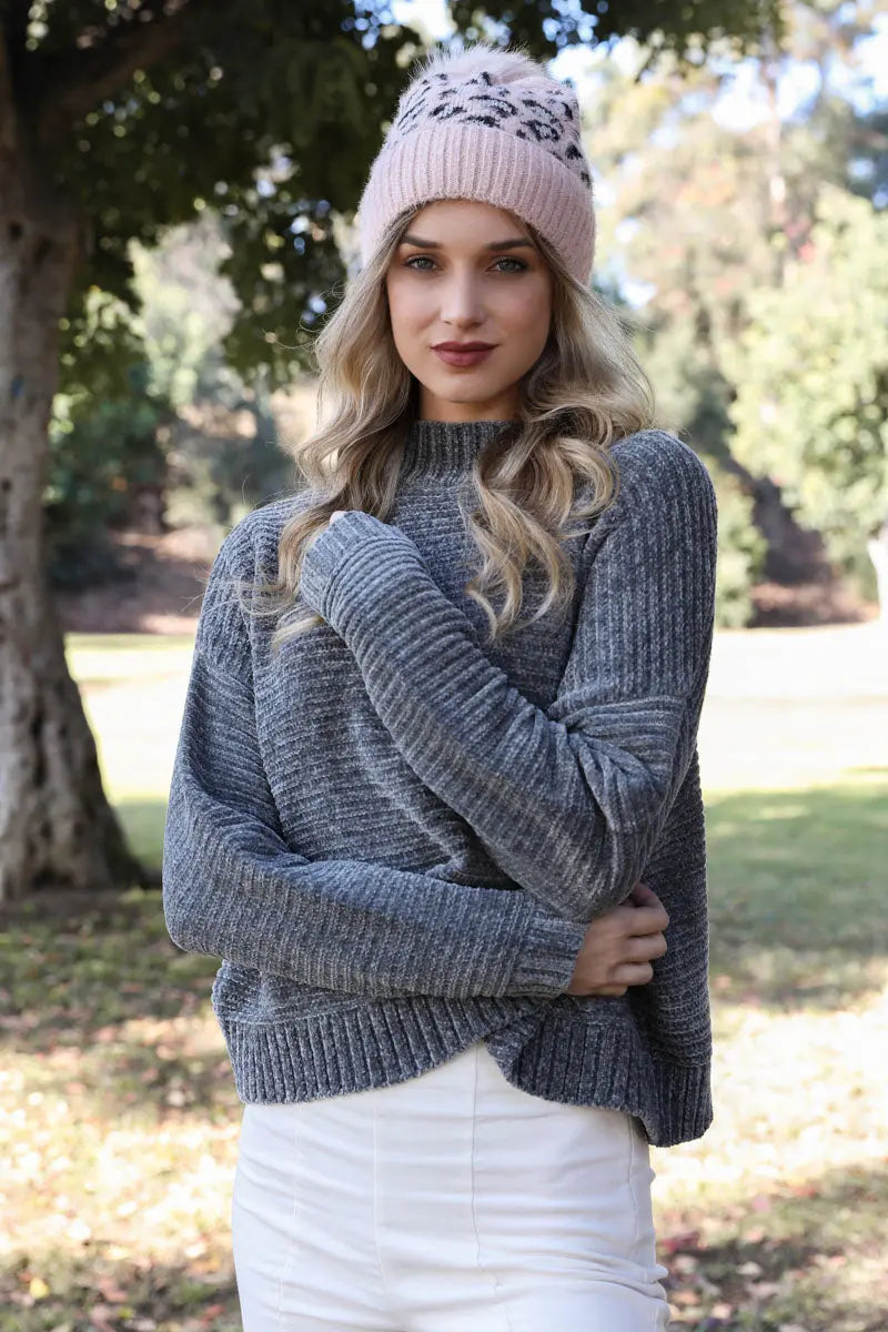 Leopard Knit Beanie, cozy knit winter hat – view 3
