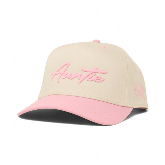 Auntie Funny Embroidered Snapback Hat in Retro Pink/Natural – Ivy + Cloth