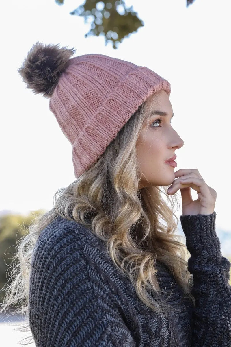 Basic Ribbed Pom Beanie, cozy knit winter hat – view 8