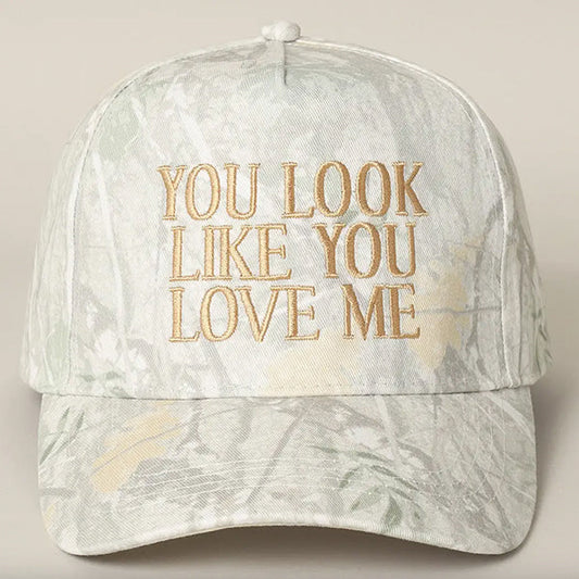 You Look Like You Love Me Camo Trucker Hat in Beige Camo