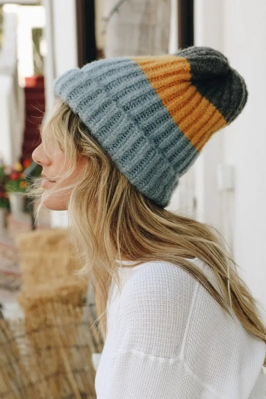 Color Block Knit Beanie, cozy knit winter hat