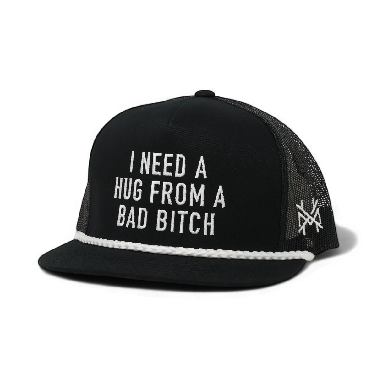 I Need A Hug From A Bad Bitch Funny Embroidered Snapback Hat in Flat Bill Black with White Rope – Ivy + Cloth
