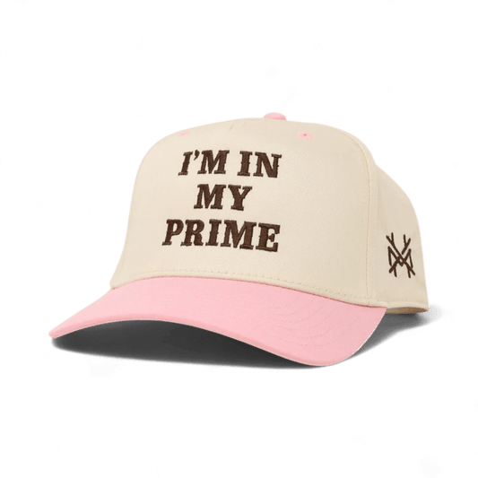 I'm In My Prime Funny Embroidered Snapback Hat in Retro Pink/Natural – Ivy + Cloth