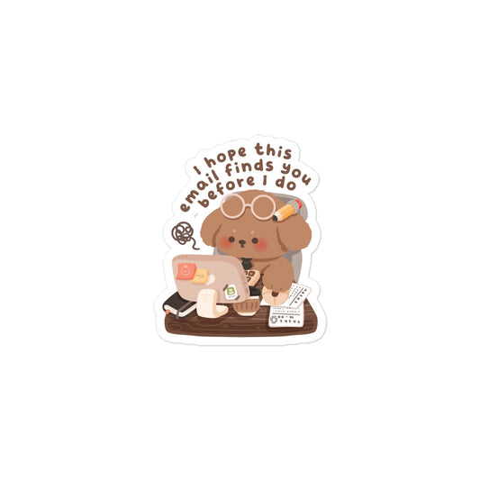 Funny Bubble-free sticker featuring a cartoon bear sitting at a desk with gadgets