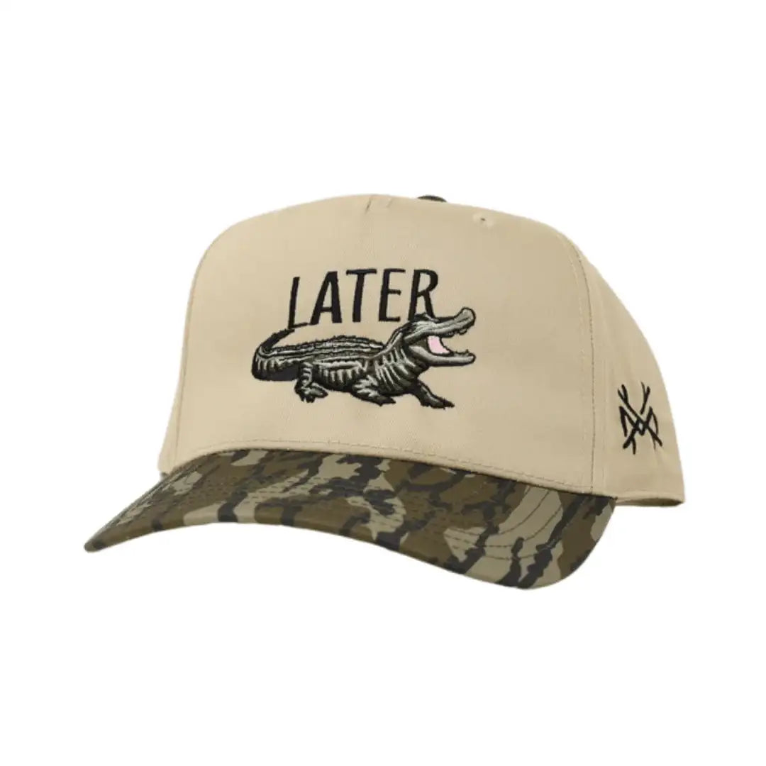 Later Gator Funny Embroidered Snapback Hat in Retro Bottomland/Khaki – Ivy + Cloth