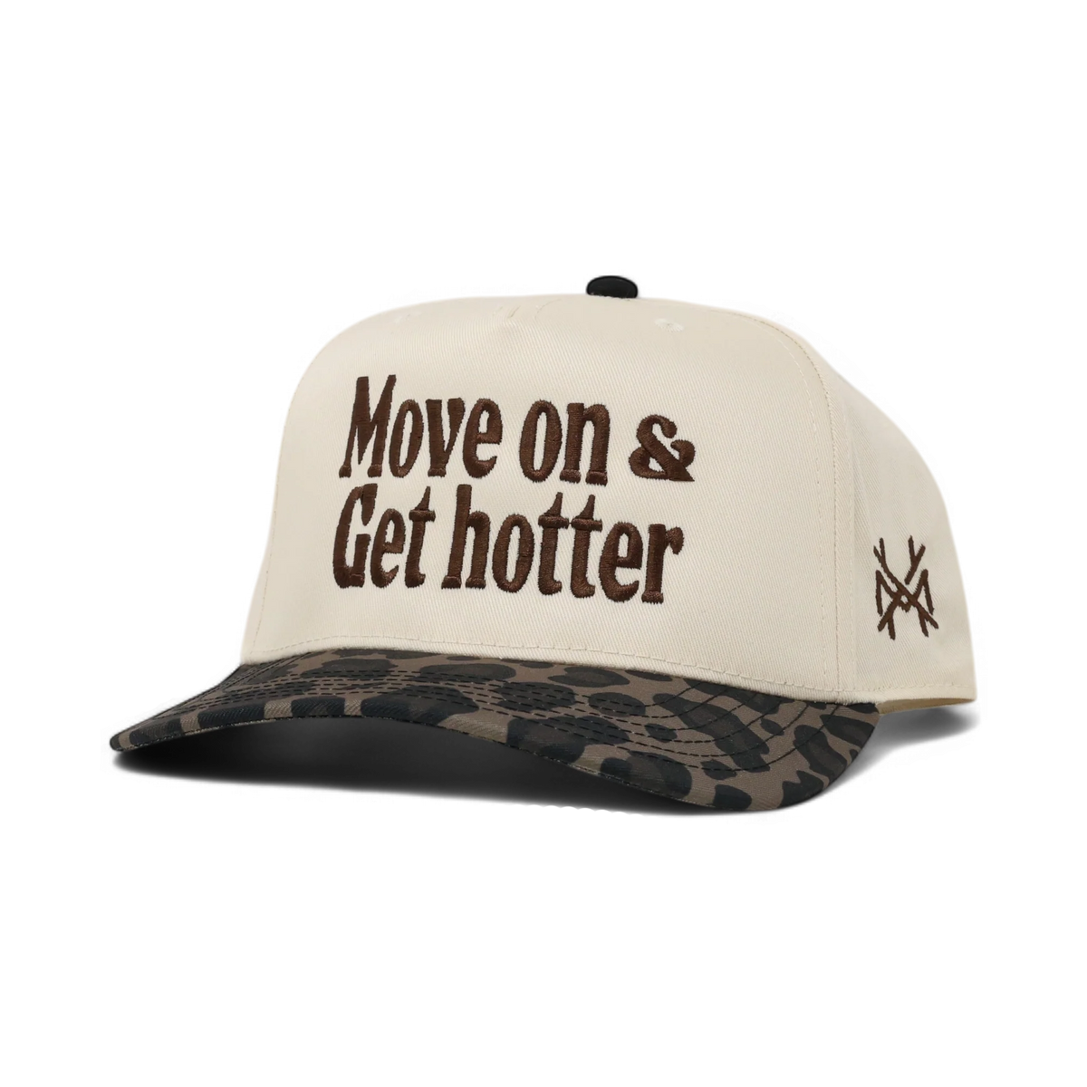 Move On Get Hotter Funny Embroidered Trucker Hat in Retro Leopard/Natural – Ivy + Cloth