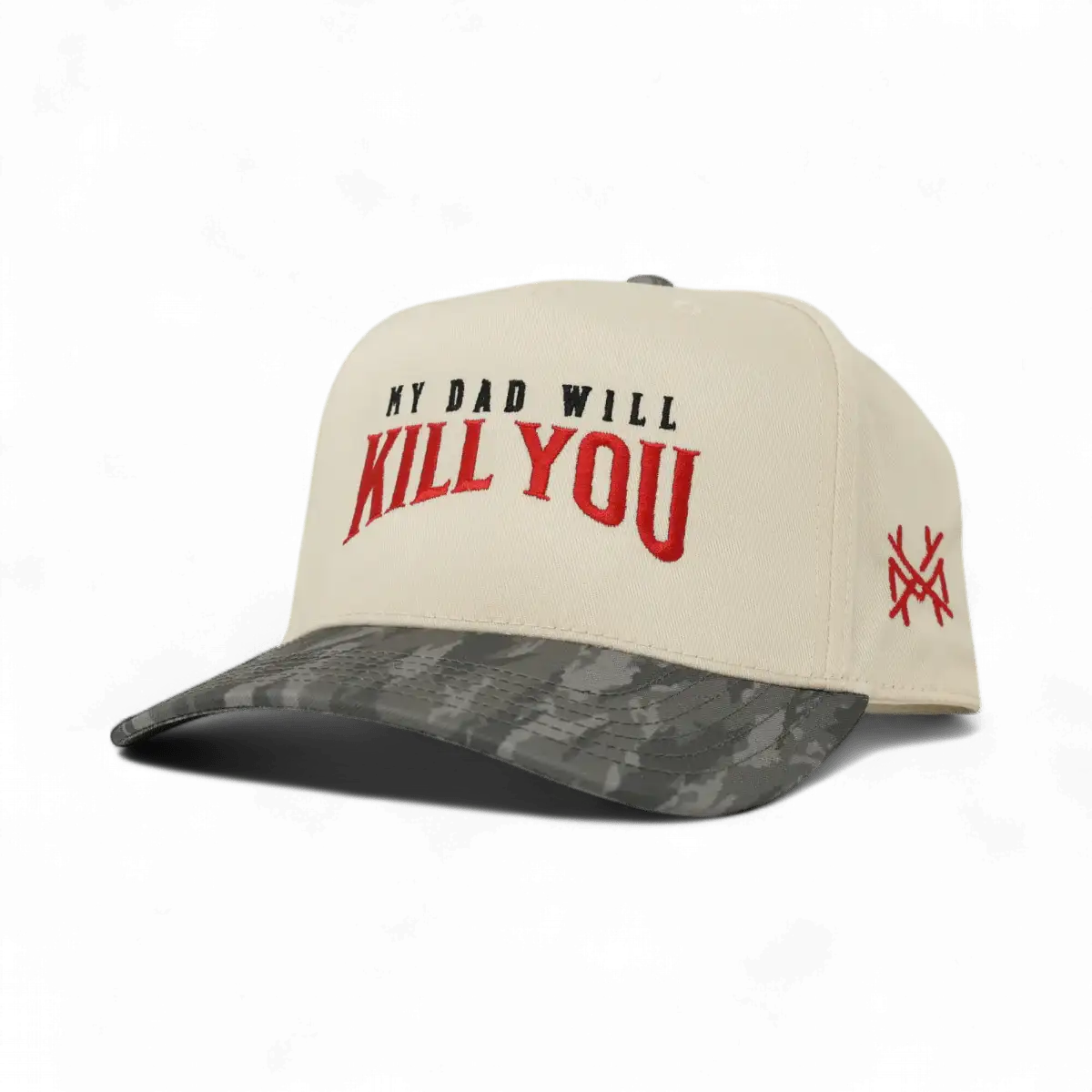 My Dad Will Kill You Funny Embroidered Snapback Hat in Retro Timber/Natural – Ivy + Cloth