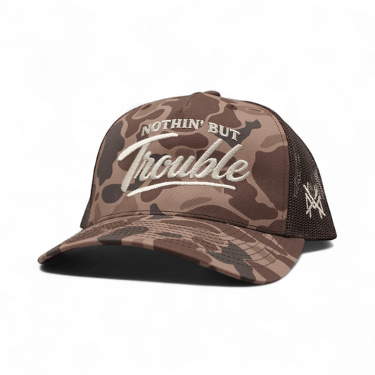Nothing But Trouble Funny Embroidered Snapback Hat in Trucker Duck Camo – Ivy + Cloth