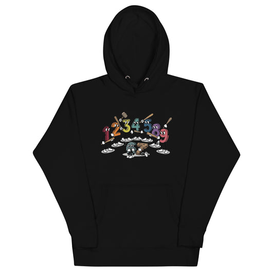Unisex hoodie in black with front graphic, hood, and kangaroo pocket