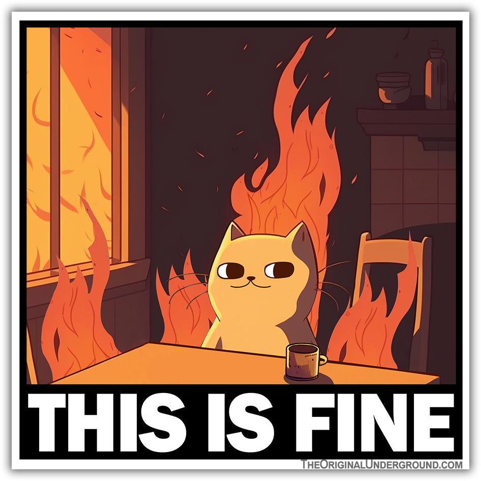 This Is Fine Cat sticker for sarcastic desk decor