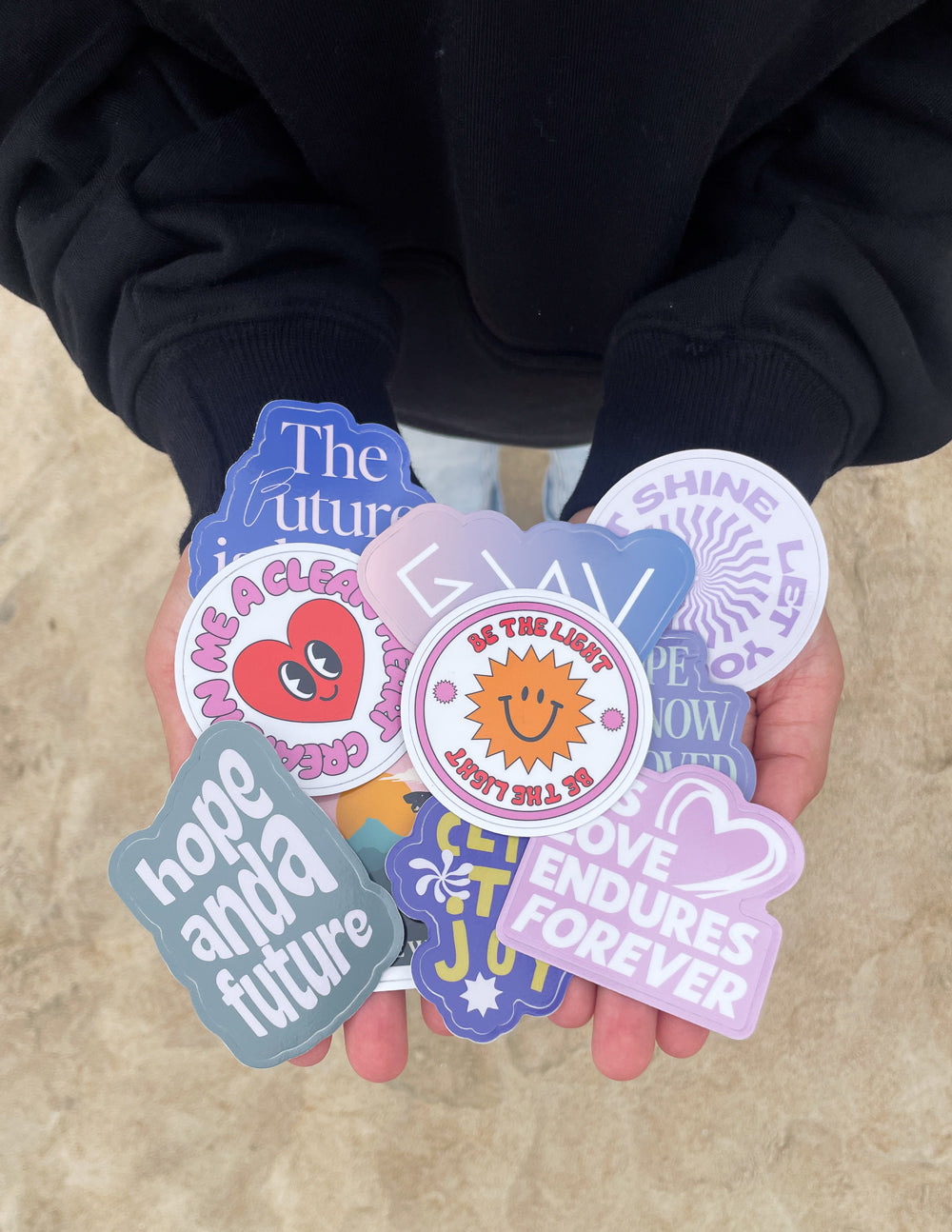 Assorted Christian Stickers featuring inspirational quotes and colorful designs for faith-based expression