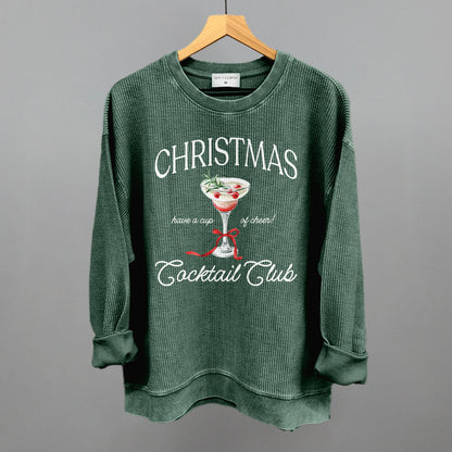 Christmas Cocktail Club Funny Oversized Corded Crewneck Sweatshirt in Pineneedle – Ivy + Cloth