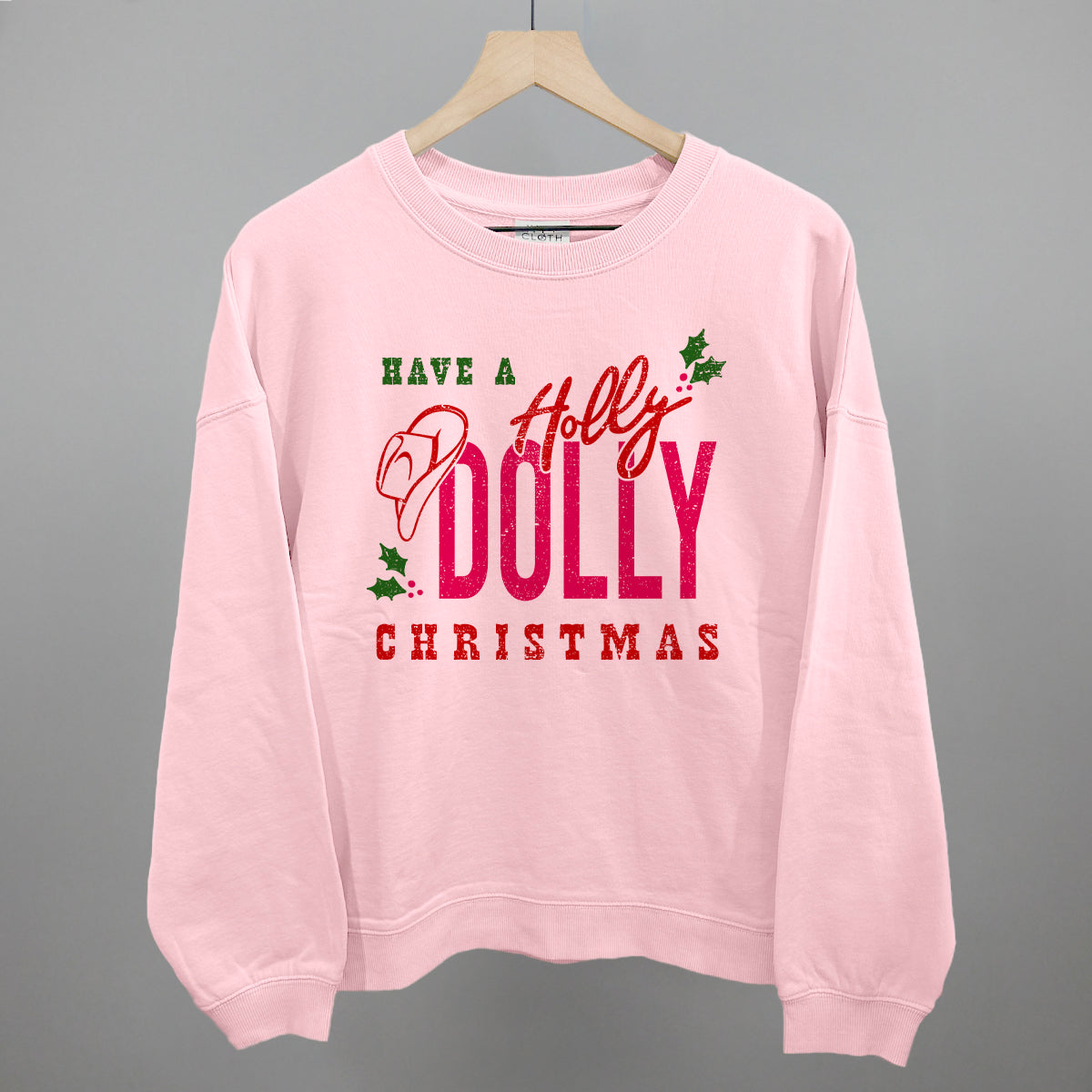 Holly Dolly Christmas Funny Oversized Boxy Crewneck Sweatshirt in Blush – Ivy + Cloth